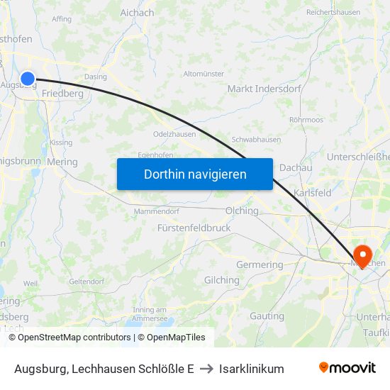 Augsburg, Lechhausen Schlößle E to Isarklinikum map