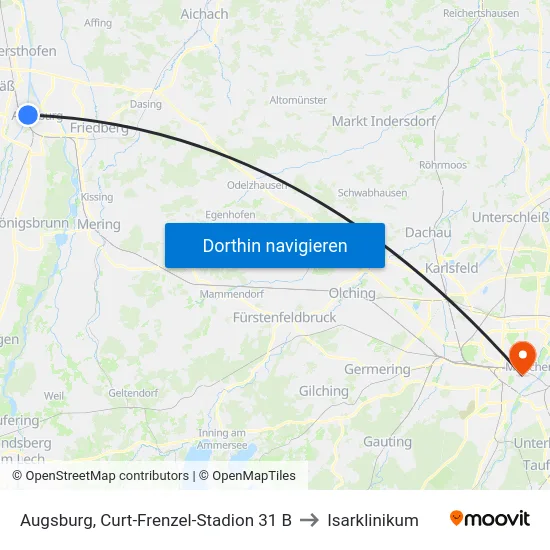 Augsburg, Curt-Frenzel-Stadion 31 B to Isarklinikum map