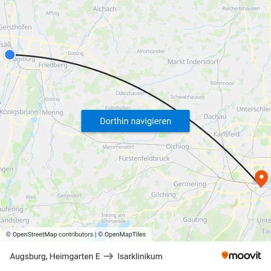Augsburg, Heimgarten E to Isarklinikum map