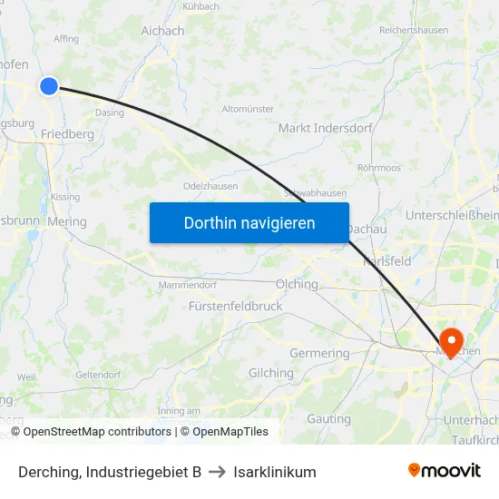 Derching, Industriegebiet B to Isarklinikum map