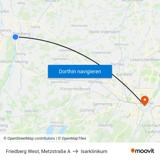 Friedberg West, Metzstraße A to Isarklinikum map