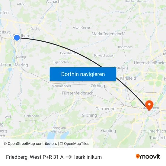 Friedberg, West P+R 31 A to Isarklinikum map