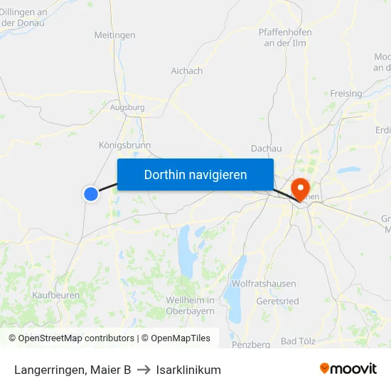 Langerringen, Maier B to Isarklinikum map