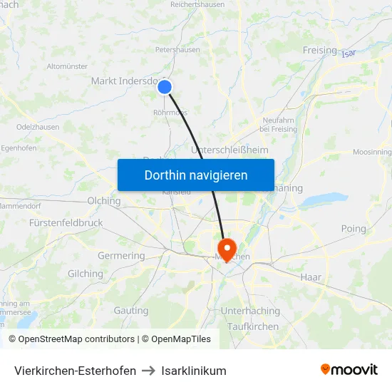 Vierkirchen-Esterhofen to Isarklinikum map