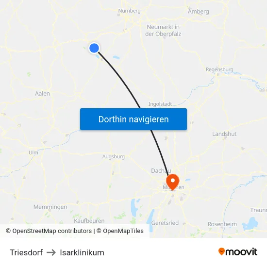 Triesdorf to Isarklinikum map