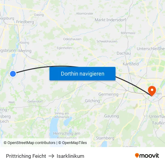 Prittriching Feicht to Isarklinikum map