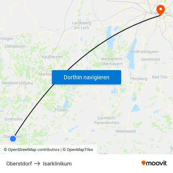 Oberstdorf to Isarklinikum map