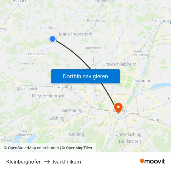 Kleinberghofen to Isarklinikum map