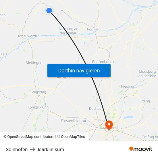 Solnhofen to Isarklinikum map