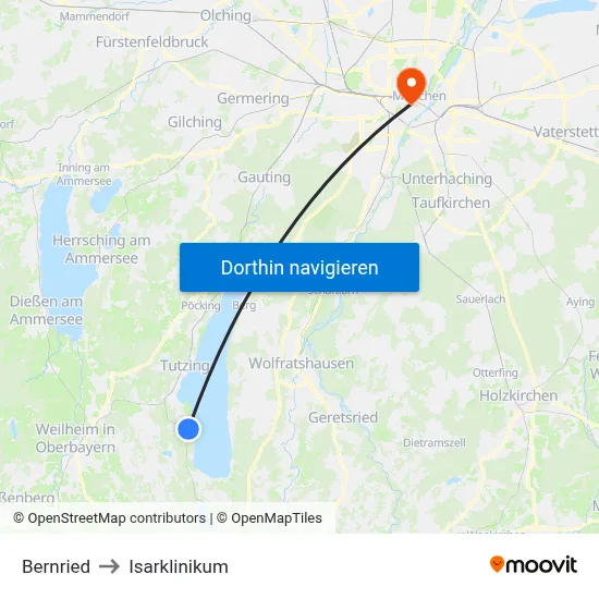 Bernried to Isarklinikum map