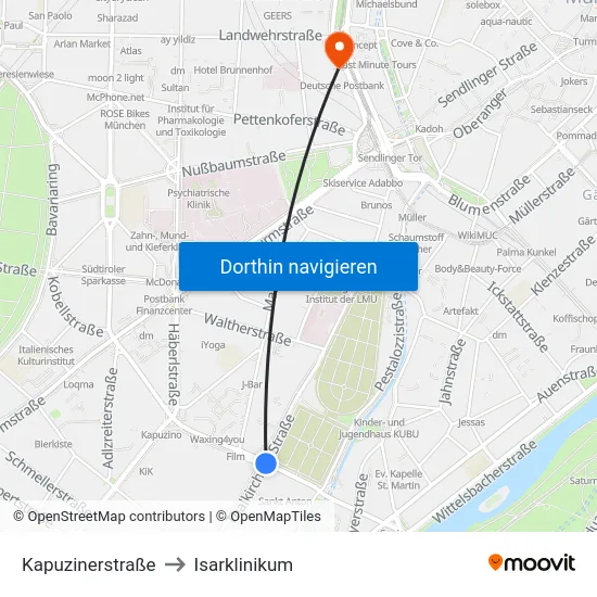 Kapuzinerstraße to Isarklinikum map