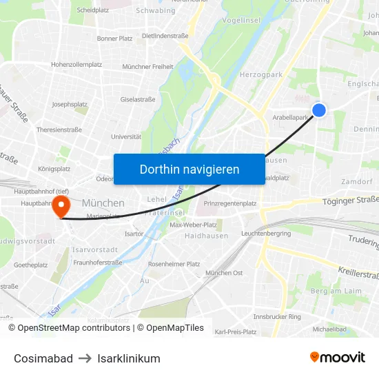 Cosimabad to Isarklinikum map