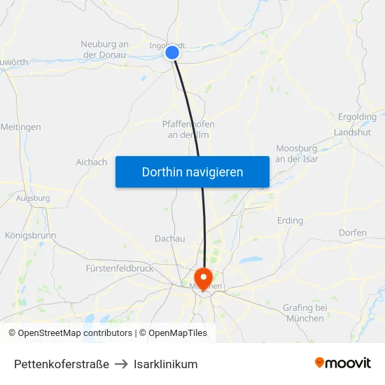 Pettenkoferstraße to Isarklinikum map