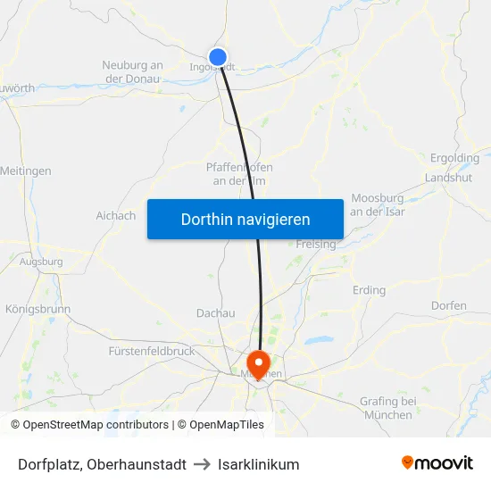 Dorfplatz, Oberhaunstadt to Isarklinikum map