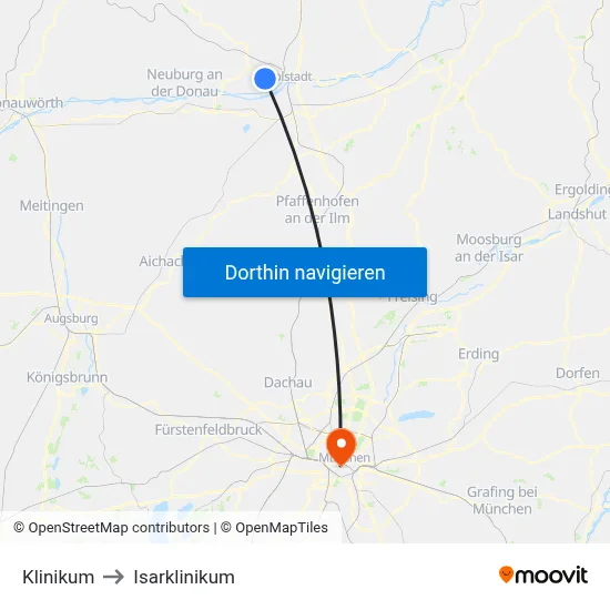 Klinikum to Isarklinikum map