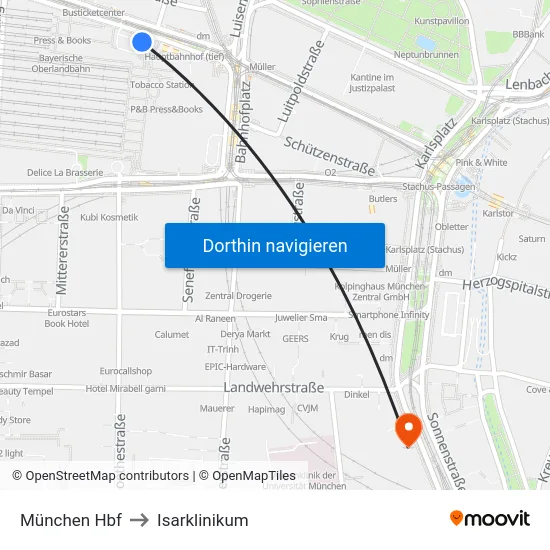 München Hbf to Isarklinikum map