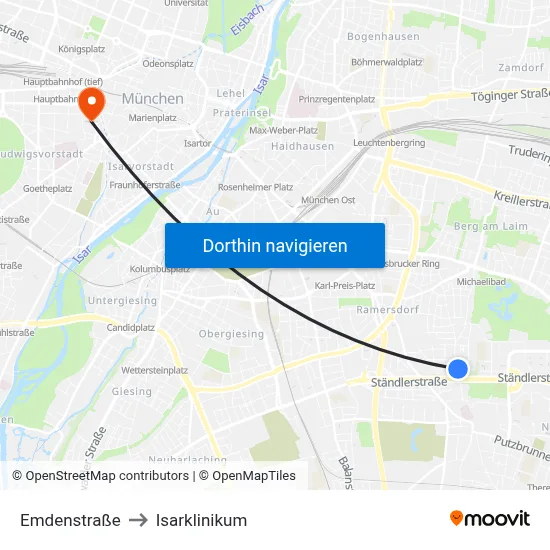 Emdenstraße to Isarklinikum map