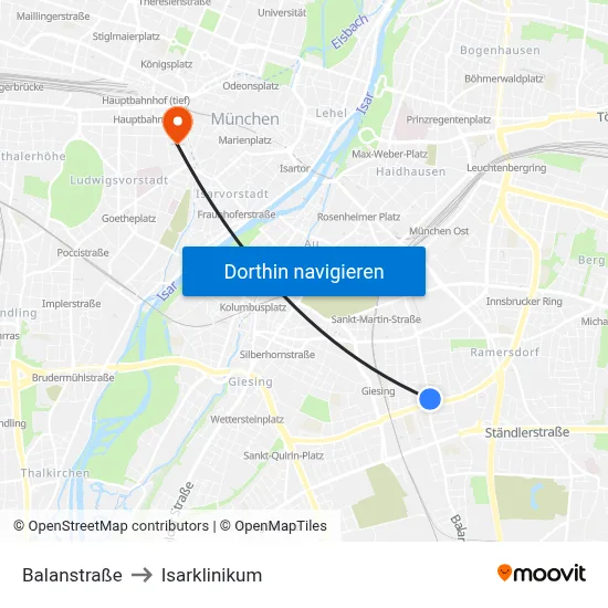 Balanstraße to Isarklinikum map
