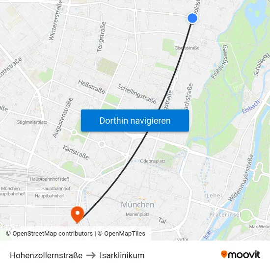 Hohenzollernstraße to Isarklinikum map