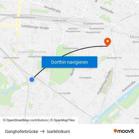 Ganghoferbrücke to Isarklinikum map