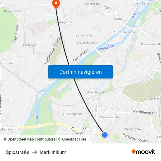 Spixstraße to Isarklinikum map