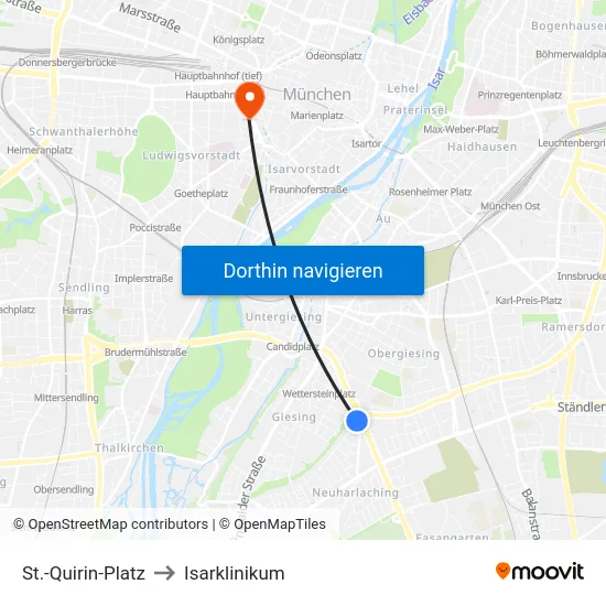 St.-Quirin-Platz to Isarklinikum map