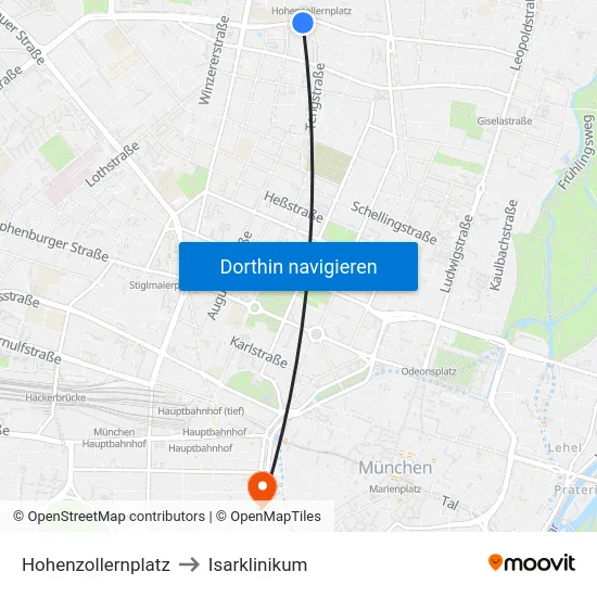 Hohenzollernplatz to Isarklinikum map