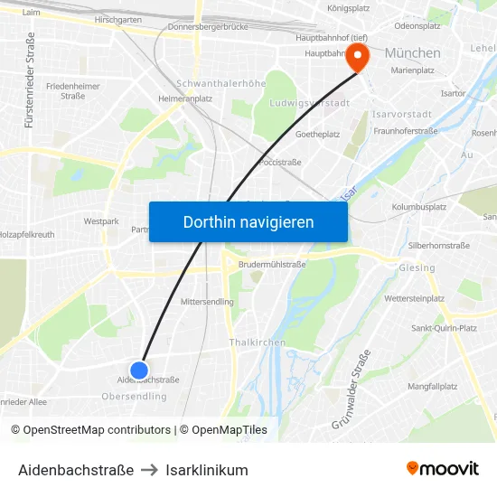 Aidenbachstraße to Isarklinikum map