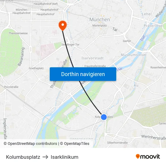 Kolumbusplatz to Isarklinikum map