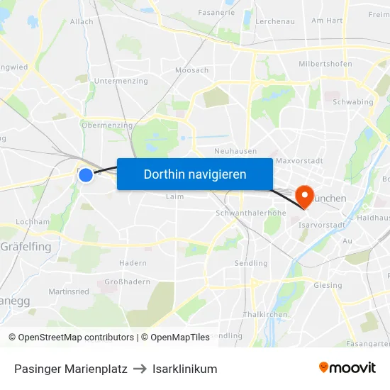 Pasinger Marienplatz to Isarklinikum map