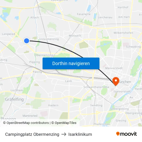 Campingplatz Obermenzing to Isarklinikum map