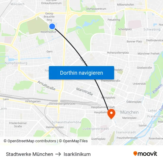 Stadtwerke München to Isarklinikum map