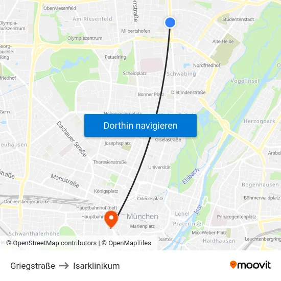 Griegstraße to Isarklinikum map