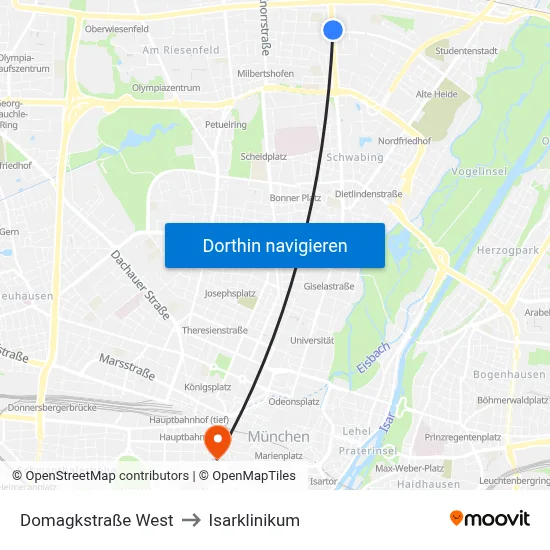 Domagkstraße West to Isarklinikum map