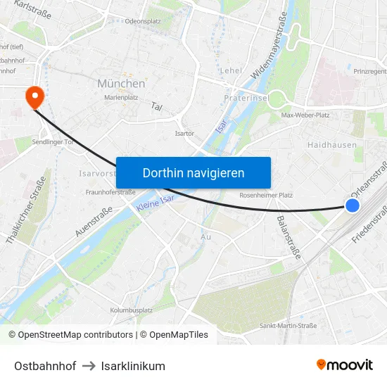 Ostbahnhof to Isarklinikum map