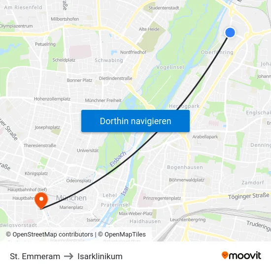 St. Emmeram to Isarklinikum map