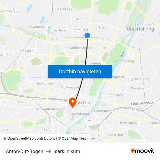 Anton-Ditt-Bogen to Isarklinikum map