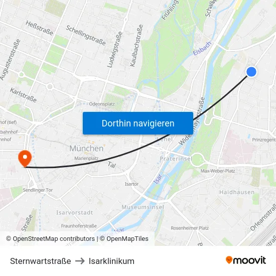 Sternwartstraße to Isarklinikum map