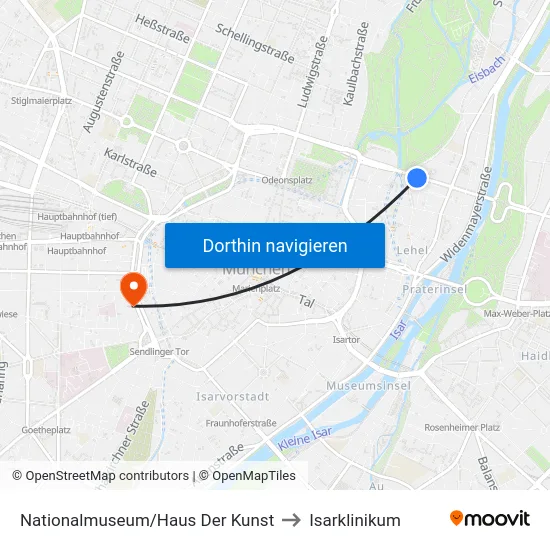 Nationalmuseum/Haus Der Kunst to Isarklinikum map