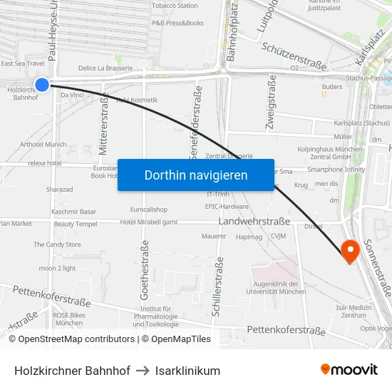 Holzkirchner Bahnhof to Isarklinikum map