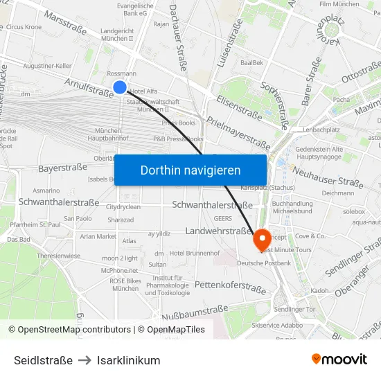 Seidlstraße to Isarklinikum map