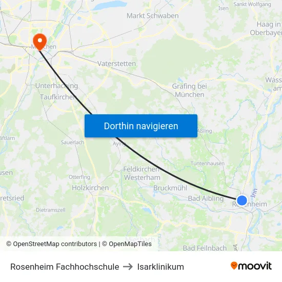 Rosenheim Fachhochschule to Isarklinikum map