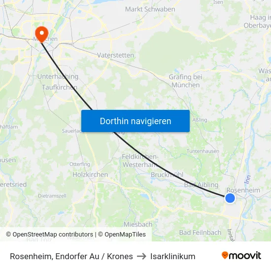 Rosenheim, Endorfer Au / Krones to Isarklinikum map