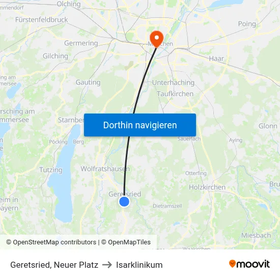 Geretsried, Neuer Platz to Isarklinikum map