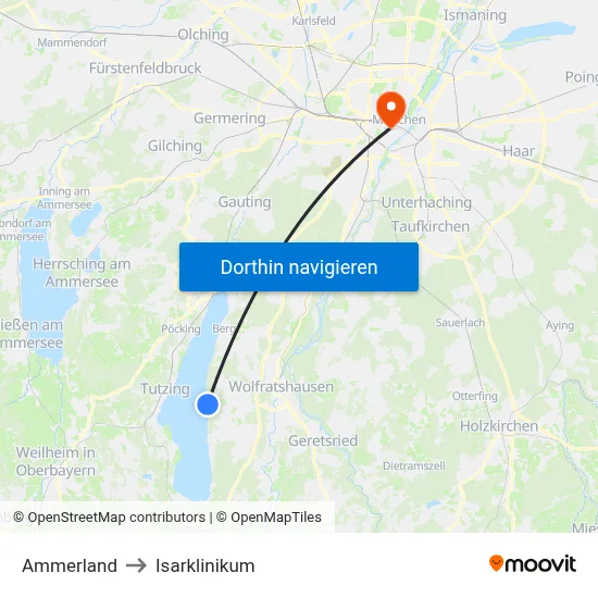Ammerland to Isarklinikum map
