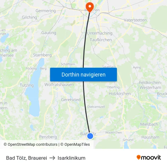 Bad Tölz, Brauerei to Isarklinikum map