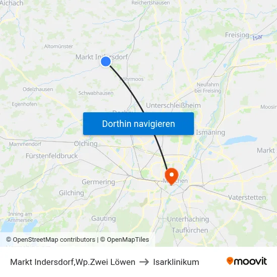 Markt Indersdorf,Wp.Zwei Löwen to Isarklinikum map