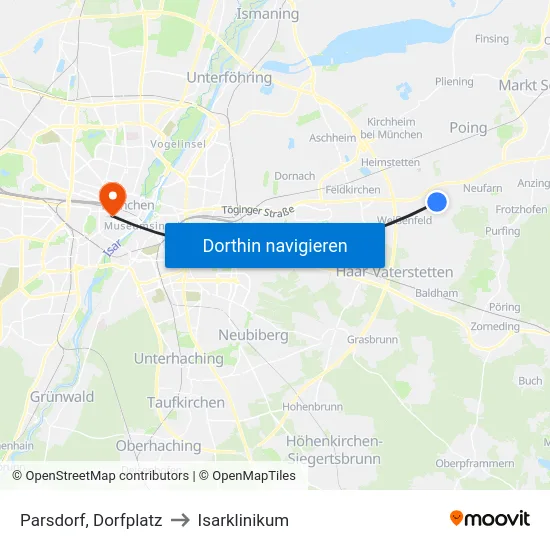 Parsdorf, Dorfplatz to Isarklinikum map
