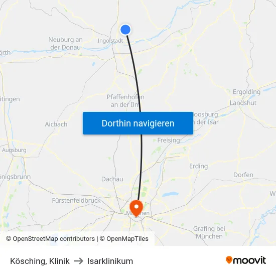 Kösching, Klinik to Isarklinikum map