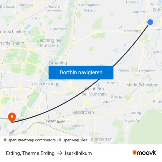 Erding, Therme Erding to Isarklinikum map